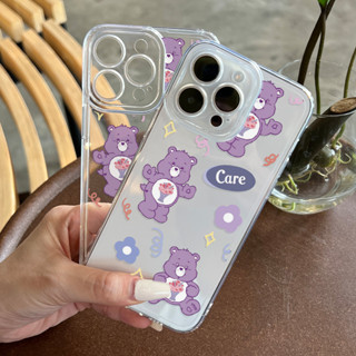 ❤️พร้อมส่งในประเทศไทย❤️เคสโทรศัพท์มือถือ แบบใส ลายอวกาศ หมีสายรุ้ง สีม่วง สําหรับ iphone 14 PM 13PM 13 12 11