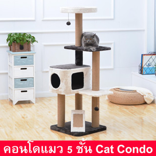 คอนโดแมว คอนโดแมวใหญ่ๆ ไม้ 5ชั้น (1ชุด) 5-level multifunctional cat tree condo Cat Condo (1 set)