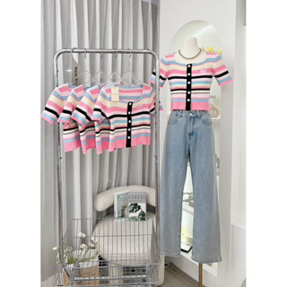 NN287 เสื้อยืดคอเหลี่ยมไหมพรม Rainbow งานนำเข้า