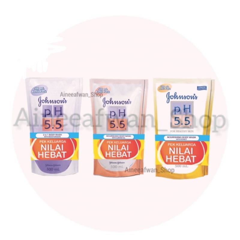 แพคคู่สุดคุ้ม!! รีฟิลครีมอาบน้ำ Johnson's PH 5.5 ขนาด 500 มล.(ชนิดถุงเติม)​