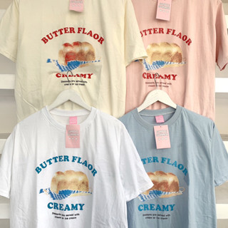 (oversize_myshoppt)เสื้อยืดโอเวอร์ไซส์ สกรีนลายรูปภาพ Butter Flaor Creamy