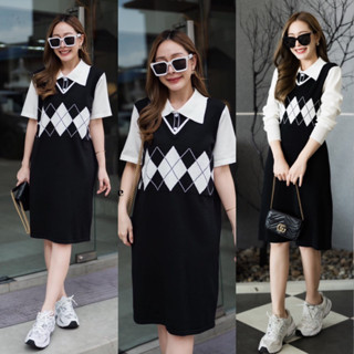 พร้อมส่ง Favorite Set เดรสไหมพรมแขนยาวคอปิด มาพร้อมเสื้อคลุมไหมพรม T-Shirtnista
