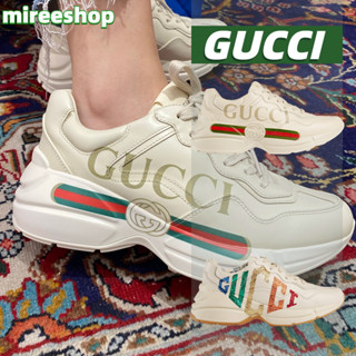 🍒กุชชี่ Gucci รองเท้าผ้าใบ Rhyton Gucci Logo Leather Sneaker