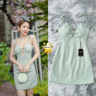 ♥️ M7 Rattana Dress เดรสสั้น สายเดี่ยว ผูกโบว์ไหล่ สีเขียว ไซส์ Xs-M สำหรับผู้หญิง