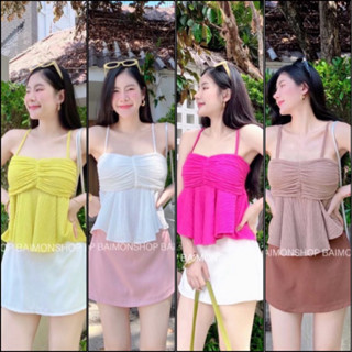 🔥aimorn_shop🔥สายเดี่ยว อีดพีทดีเทลจับจีบช่วงอก 🌈🌈🌈ใส่แล้วเซ็กซี่ เนื้อผ้ามีความเงาๆยืดหยุ่น