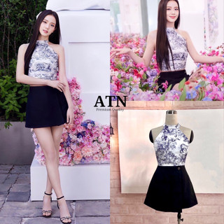 ATN::ชุดSet เสื้อคล้องคอพิมพ์ลายเว้าหลัง(*รบกวนเช็คสต๊อกก่อนกดสั่งซื้อ)