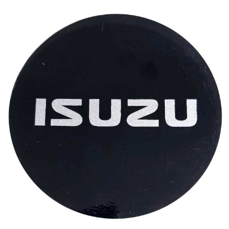 ราคาต่อ 2 ดวง สติกเกอร์ ISUZU อิซูซุ สติกเกอร์เรซิน sticker ขนาด 71 มิล พื้นดำ ตัวอักษรเทา