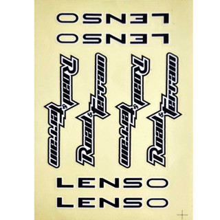 LENSO ROAD &amp; Terram พื้นใส ตัวอักษรดำ ขอบขาว 1ชุด ติดได้ 4 ล้อ สติกเกอร์สกรีน สติกเกอร์แม็ก สติกเกอร์ล้อ