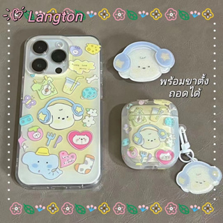 🌈Langton🌸ป้องกันการหล่น ขอบเต็ม iphone 11 14 pro max ขาตั้ง ถอดได้ การ์ตูน ดนตรี ลูกสุนัข น่ารัก case for iPhone 12 13