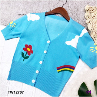 MM12707 เสื้อไหมพรมแขนสั้นสกรีนลายน่ารัก Short sleeve silk shirt with cute pattern screen.