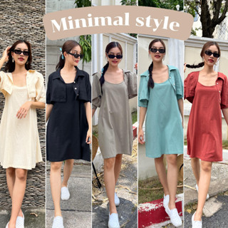 THONGYOY-Set Minimal เสื้อเชิ้ตครอป+เดรสสายเดี่ยวผ้าฝ้าย (ทั้งเซ็ต)