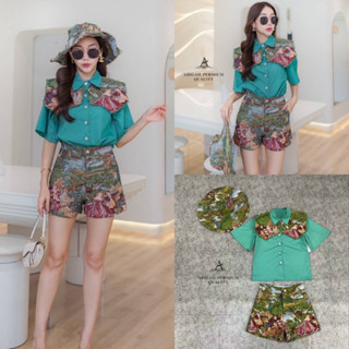 ABIGAIL:Set 3ชิ้นวินเทจเสื้อเชิ้ตสีเขียวคอปกทอลาย(*สอบถามสต๊อกก่อนกดสั่งน๊า)