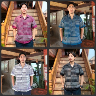 เสื้อลายขอชายคอปก เสื้อพื้นเมืองชายลายขอ