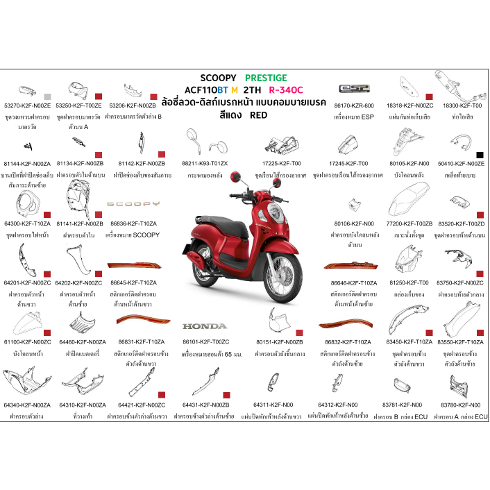 ชุดสี Scoopyi 2021 PRESTIGE สีแดง ล้อซี่ลวด ขายแยกชิ้น ชุดสีScoopyi 2021 สีแดง อะไหล่ HONDA แท้ 100%