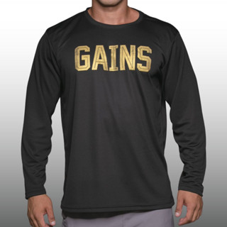 GAINS เสื้อแขนยาวนักกล้าม  Men’s Bodybuilding Long Sleeve Athletic Gym Shirt