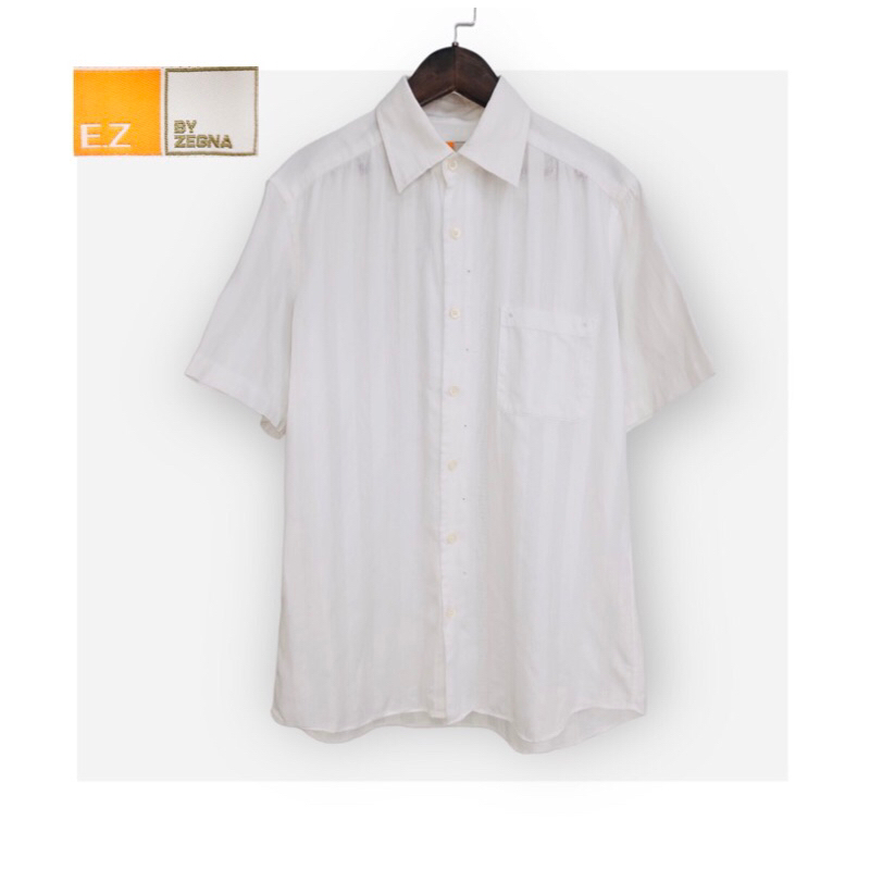 Vintage Shirt Z.E by ZEGNA กระดุมปั๊มแบรนด์ ผ้า cotton ทอลาย