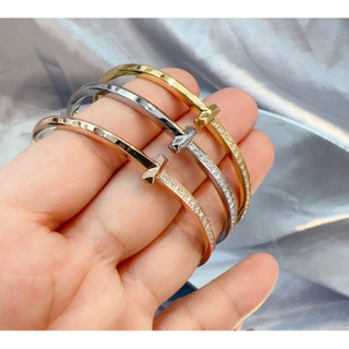 กำไลข้อมือ กำไลเพชร รายTเพชรคิวปิด เพชรcz สแตนเลส ไม่ลอกไม่ดำ