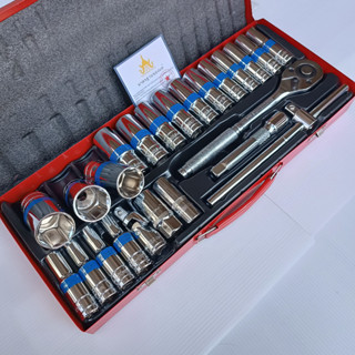 EURO KING TOOLS ชุดบล็อก 24 ชิ้น/ชุด 1/2" (4หุน) ลูกบล็อกยาว  6 เหลี่ยม ชุบโครเมี่ยม แท้ 100%