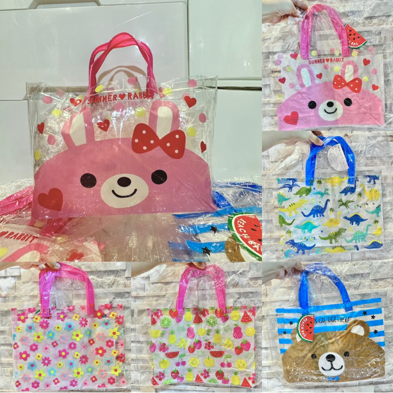 พร้อมส่ง กระเป๋า beach bag made in japan กระเป๋าPVC ขนาด 23x30cm ลายน่ารัก