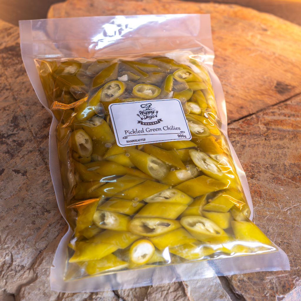 พริกเขียวดอง 900กรัม, น้ำหนักเนื้อ 450กรัม, Pickled Green Chilies 900g, Dry wt. 450g