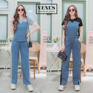 🌈🌿🌼🌸🌺💙🤎🇰🇷 Jeans Patch Cotton Top&amp;Long Pant Set