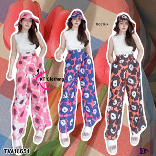 TW18651 set 3 ชิ้น เสื้อกล้าม + กางเกงขายาวลายดอกไม้ แต่งทรงป้าย + หมวกบัคเก็ต