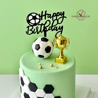 เซ็ทป้ายปัก HBD ฟุตบอล-ถ้วยทอง set football topper cake ป้ายปักตกแต่งเค้ก ธีมบอล เด็กผู้ชาย ฟุตบอล