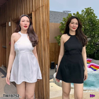 TW18752 Dress เดรสสั้น คอชิดติดกระดุมคอหลัง