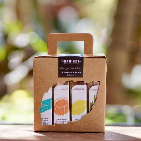 ยาหม่องน้ำ Herbpiness Liquid balm 9.6 ml : MINT | ORANGE | LEMON |  CITRONELLA : Pack 4