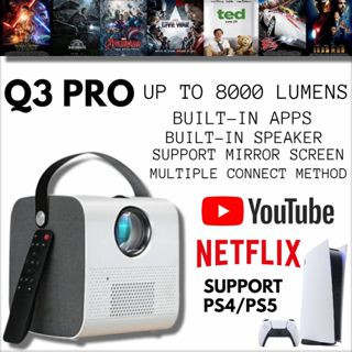 NEW🔥Android Full HD 4K Projector 1080P Q3 Pro โปรเจคเตอร์ 8000 Lumens Bluetooth เชื่อมต่อมือถือ หรือ คอมได้ โฮมเธียเตอร