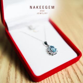 สร้อยคอเงินแท้ ชุบ92.5 พร้อมจี้พลอยสุดคลาสสิค(Blue Topaz)