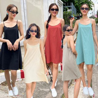 THONGYOY-Singlet Dress เดรสสายเดี่ยวผ้าฝ้าย5สี ชุดเที่ยวคาเฟ่น่ารักๆ