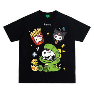 ชุดไดโนเสาร์ Snoopy และ Hello kitty เสื้อยืดแขนสั้นผ้าฝ้าย Kuromi ฤดูร้อนสบาย ๆ