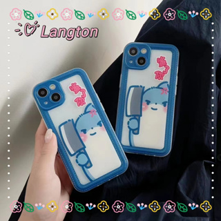 🌈Langton🌸ป้องกันการหล่น ขอบเต็ม iphone 11 14 pro max การ์ตูน ความคิดสร้างสรรค์ ขอบสีน้ำเงิน case for iPhone 12 13