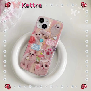 💜Kettra💜ป้องกันการหล่น ขอบเต็ม iPhone 11 14 pro max เส้นขอบโปร่งใส การ์ตูน ลูกแมว สีชมพู หวานสวย case for iPhone 12 13