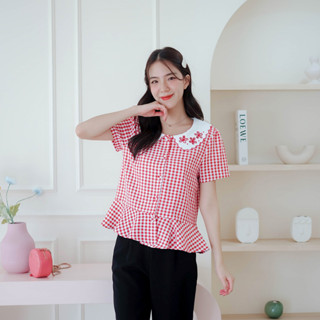 04-278 Baby Red Scoth Blouse - 4 ไซส์