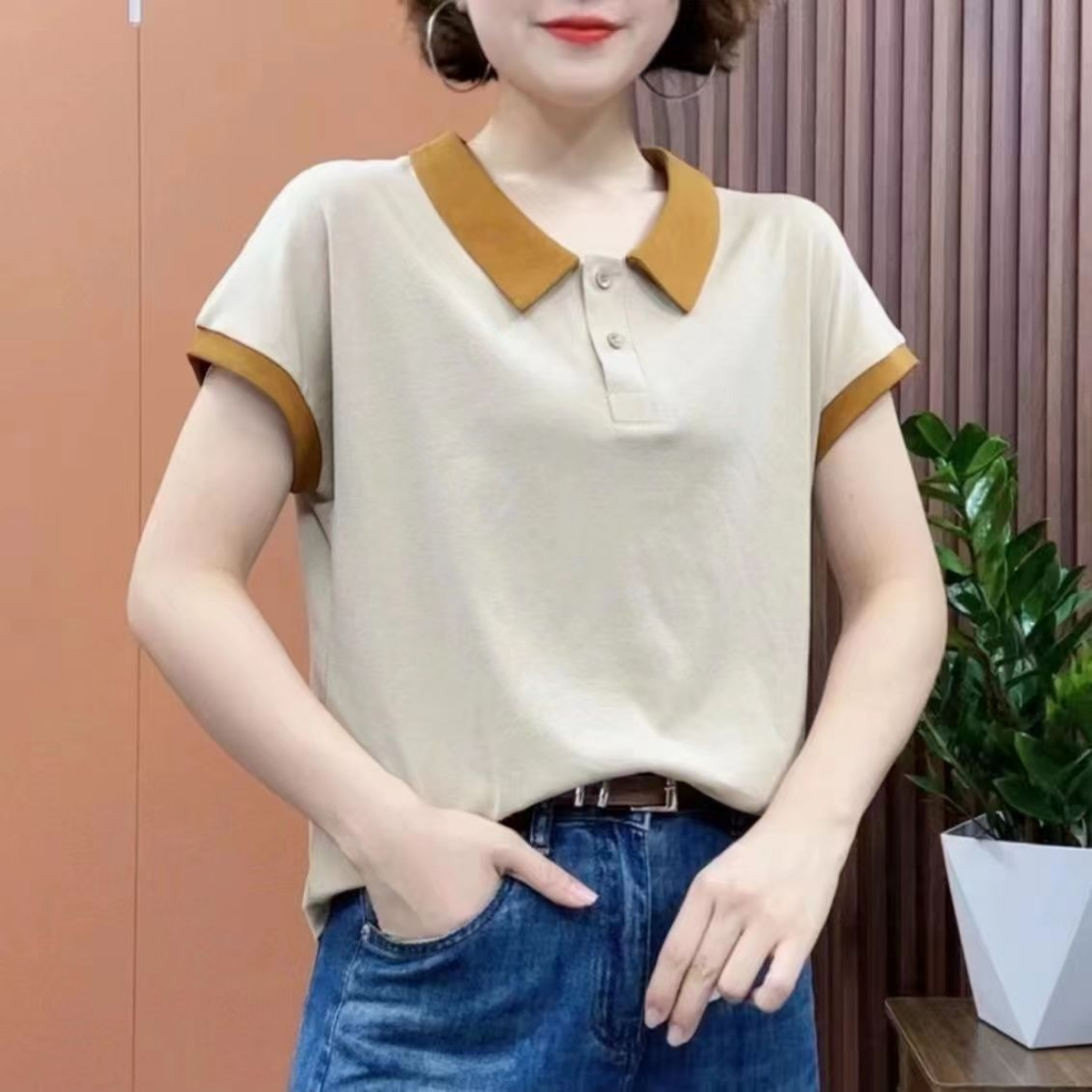 ที่ถูก ที่สุด ที่นิยมมาก ที่สุด สวยมาก สีทึบ แขนสั้น เสื้อโปโล 4สี M~5XL