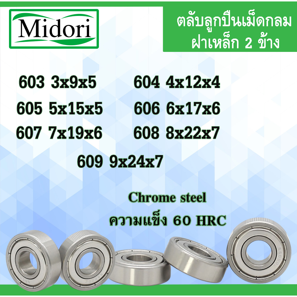 603Z 604Z 605Z 606Z 607Z 608Z 609Z ตลับลูกปืนเม็ดกลม ฝาเหล็ก 2 ข้าง (BALL BEARINGS ) 603ZZ-609ZZ