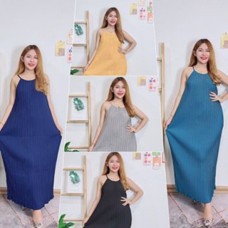 Maxidress ชุดเดรสสายเดี่ยวป้ายห้อยอัดพลีทยืดFreesize ชุดใส่ออกงาน เดรสเที่ยวทะเล