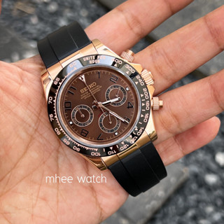 Seikomod Chronograph Chocolate Black Rubber Strap Rosegold Buckle