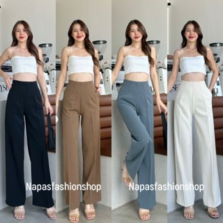 📢New Ally Pants(XS-XXL)กางเกงขากระบอกเอวสูง ผ้าลิลลี่ ตีเกร็ดหน้า ขอบเอวในตัว ผ้าพริ้ว ทรงสวย