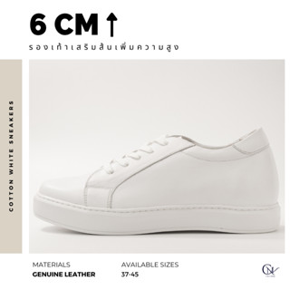 Cotton White Sneakers รองเท้าผ้าใบสีขาวเพิ่มความสูง 6 ซม.สำหรับผู้หญิงและผู้ชาย