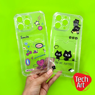 OppoA17(5G)/A57(2022)/Reno 8T(5G)เคสนิ่มใสมุมกันกระแทกกันกล้อง TPU เนื้อกริตเตอร์ด้านหลังมีช่องใส่การ์ดพิมพ์ลายการ์ตูน