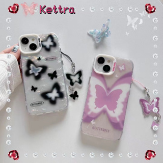 💜Kettra💜พร้อมจี้ ผีเสื้อ iPhone 11 14 pro max ป้องกันการหล่น ขอบเต็ม เส้นขอบโปร่งใส หวานสวย สีชมพู case for iPhone 12 13