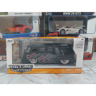 Big Time Kustoms 1962 VW Bus w/ baby Moon Wheels 1/24 Black w/ Red Flames