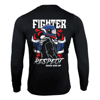 BUYNOW เสื้อนักสู่ FIGHTER สีดำ เสื้อกีฬาแขนยาว ผ้าไมโครโพลีเอสเตอร์