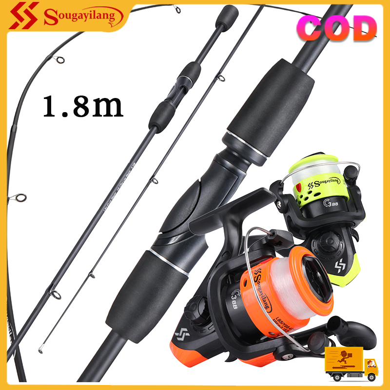Sougayilang 1.8 M/6ft ชุดเบ็ดตกปลา Carbon Spinning Rod 5.2:1 อัตราทดเกียร์ตกปลา Reel พร้อมสายตกปลาตกปลา Combos สําหรับผู้เริ่มต้น/เด็ก