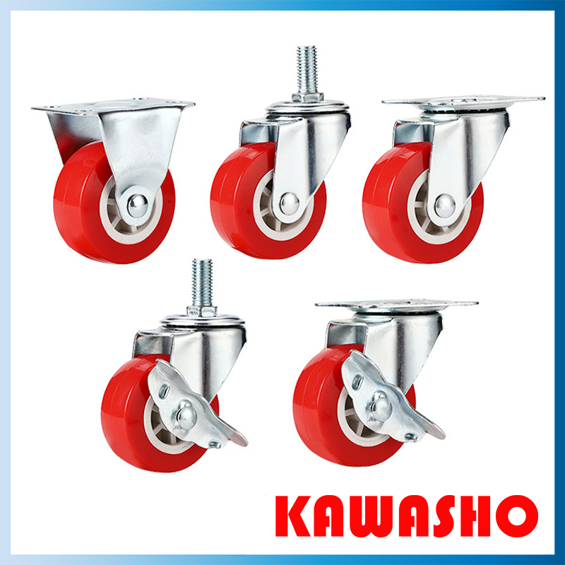 ล้อ PP สีแดง 1 1/2 นิ้ว, 2 นิ้ว และ 2-1/2 นิ้ว สีขาว มินิ M8(7.71mm) , M10(9.65mm) ล้อรถเข็น ล้อชั้นวางของ *ราคาต่อลูก*