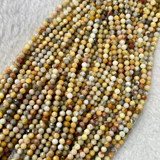 แจสเปอร์ ทะเลทราย (Desert Jasper) 3 mm เจียเหลี่ยม เส้นยาว