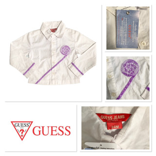 Guess เสื้อเชิ้ตเเขนยาวสีขาว ปักผ้าดอกกุหลาบสีม่วง เด็กผู้หญิง G4